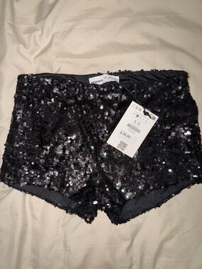 Bershka Black Sequin Short